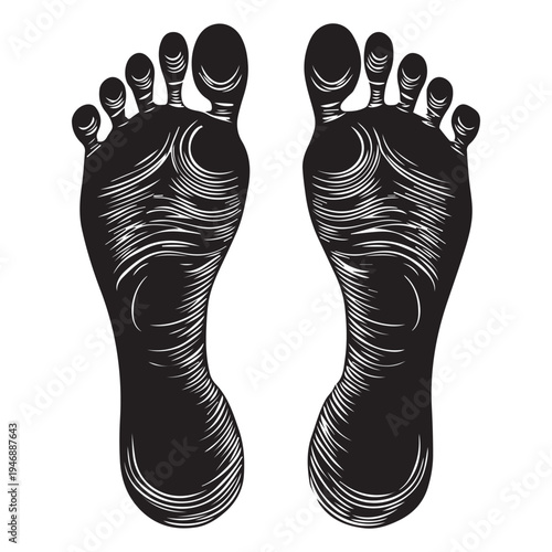Black feet soles vector illustration, flat design, human foot bottoms