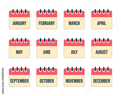 Calendar icons for all twelve months from January to December