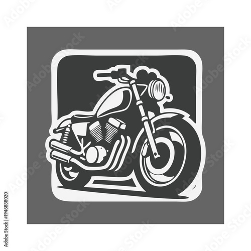 Logo concesionario de motos. Icono con dibujo con líneas de una motocicleta en perspectiva en un cuadrado 