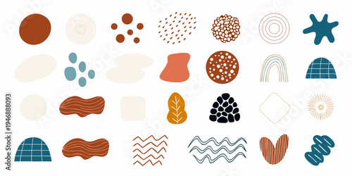 Abstract shapes and patterns in earthy and cool color palettes