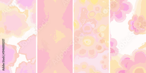 Abstract pastel watercolor panels with flowing shapes and soft hues