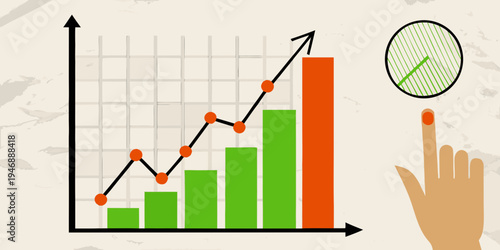 Illustration of a rising graph with a hand pointing towards it