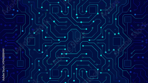 Abstract blue circuit board pattern with interconnected lines and nodes