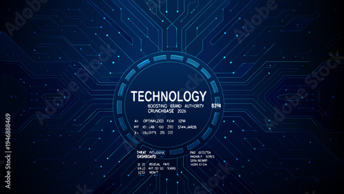 Abstract technology background with glowing lines and data visualizations