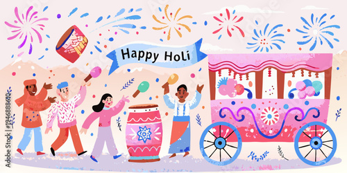 A vibrant illustration depicting the colorful indian festival of holi