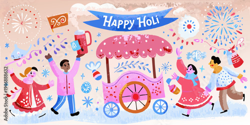 Celebratory illustration depicting the vibrant indian festival of holi