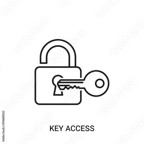 Black line icon of a key unlocking a padlock