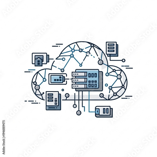 Cloud computing network infrastructure with connected devices and servers