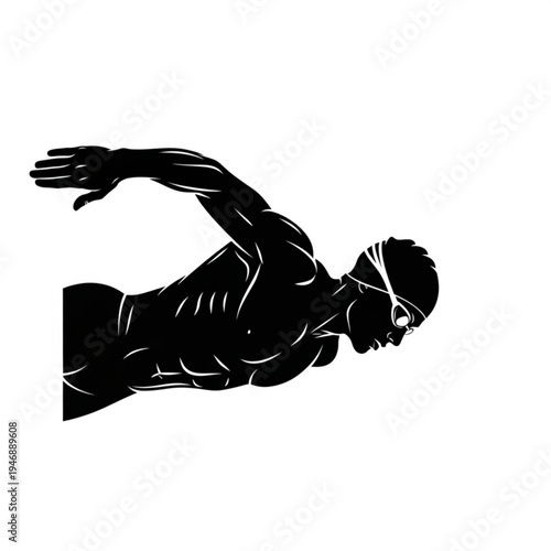 Black silhouette of a male swimmer in diving motion