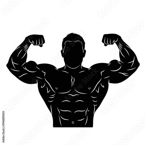 Black silhouette of a muscular man flexing his arms