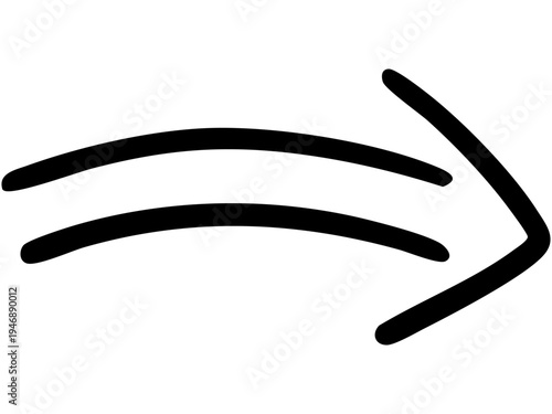 二重線の手書き矢印のイラスト1（黒）
