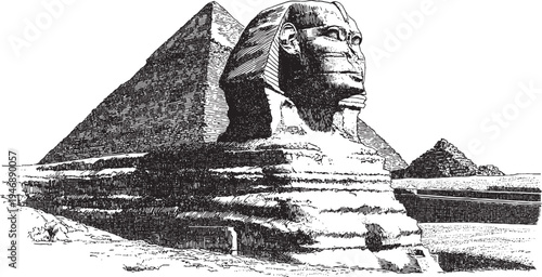 Great Sphinx of Giza, Egypt illustration on a white background. This vector illustration can be used in any size you like for advertising, logos, and other work.
