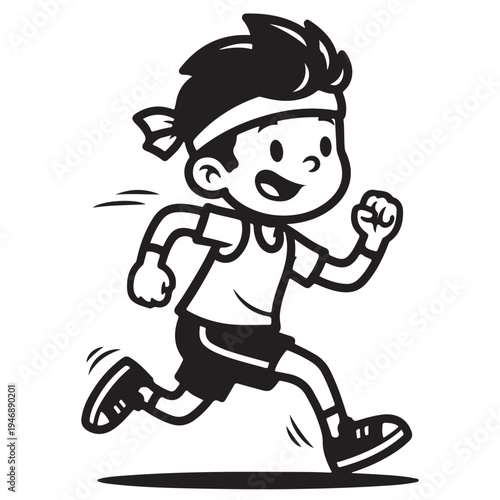 Energetic Boy Running in Sportswear with Headband