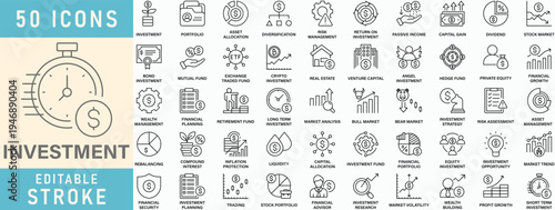 Investment line icon collection, Editable stroke. Vector illustration.