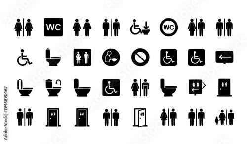 Toilet restroom icon set with male female bathroom WC and lavatory symbols vector