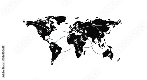 Global connections world map with lines and icons