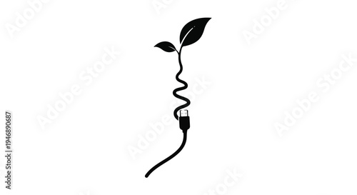 Sustainable energy growth concept with leafy plant sprouting from electrical plug