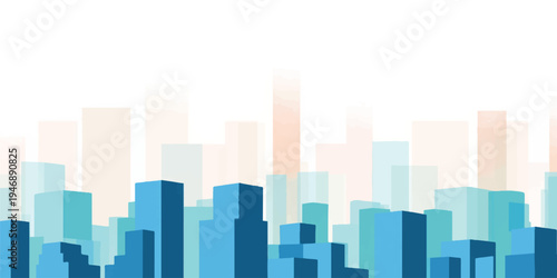 Modern blue city skyline featuring sleek skyscraper architecture and downtown business towers in a 3D metropolis cityscape illustration