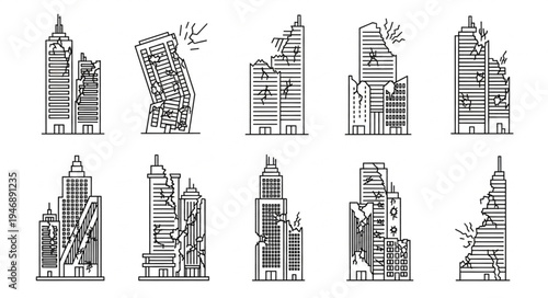 Damaged City Skyline - A Collection of Ruined Buildings.