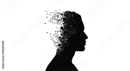 disintegrating human head silhouette losing identity