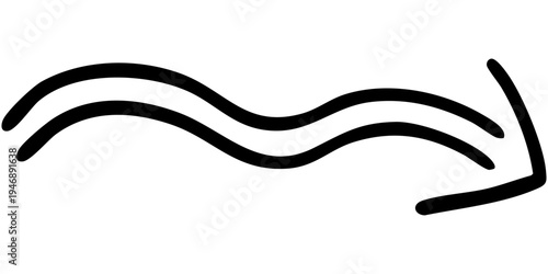 二重線の手書き矢印のイラスト7（黒）