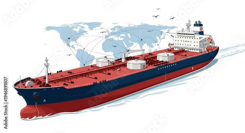 Large Red and Blue Cargo Ship.