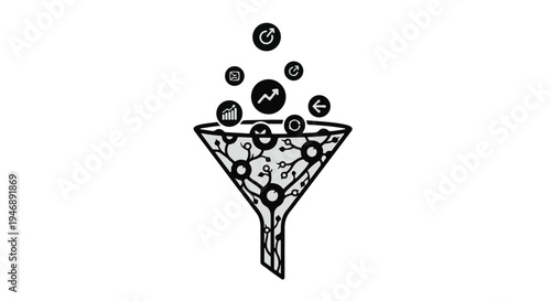 Marketing sales funnel with coins and dollar signs