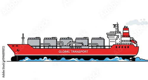 Large Red Cargo Ship Vessel.