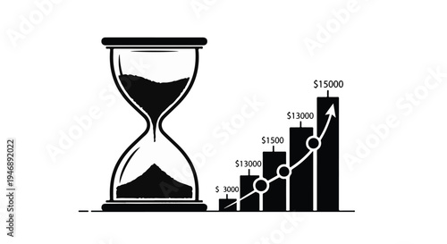 Time is money business concept with hourglass and growing chart