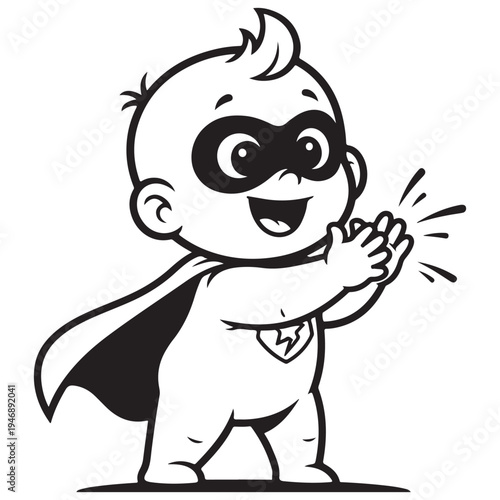 Happy Cartoon Superhero Baby Clapping and Smiling