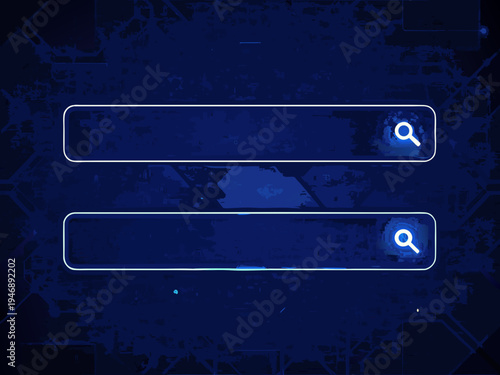 Abstract digital search interface with glowing lines and dark blue background