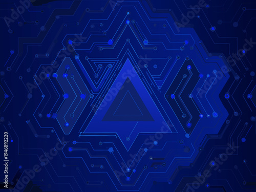 Abstract blue circuit board pattern with nested triangular shapes