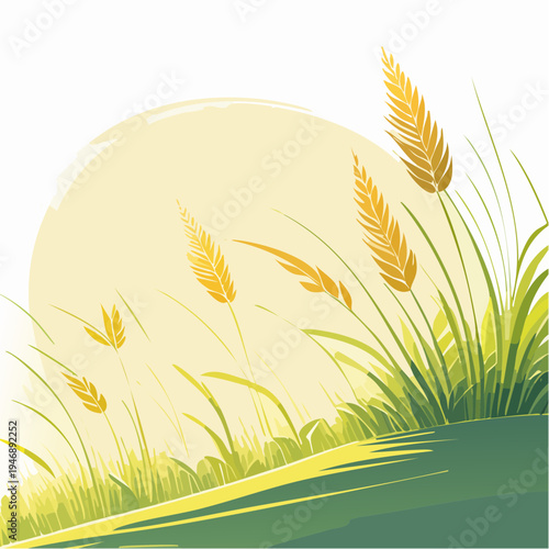 Dazzling Golden Hour Light Shines Upon a Tranquil Meadow of Textured Grass, Creating a Dreamlike and Peaceful Atmosphere