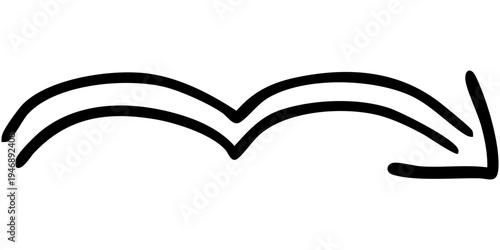 二重線の手書き矢印のイラスト8（黒）