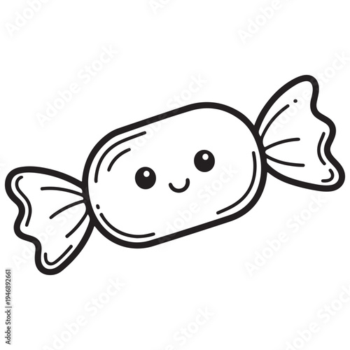 Cute Kawaii Wrapped Candy Line Art Illustration