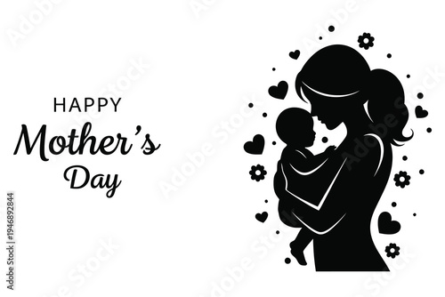 Mother's day silhouette of loving mother embracing child