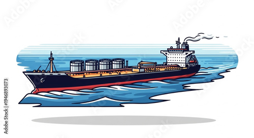 Large Cargo Ship Sailing Ocean.