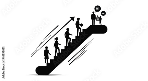 Business growth and success concept with people moving up stairs