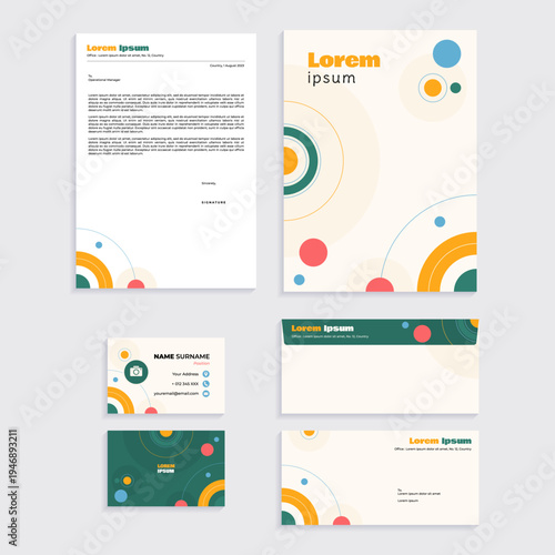 Corporate identity set with abstract colorful geometric circles on white background