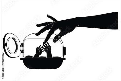 A hand reaching into a glass jar with a lid