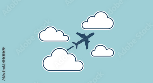 Small airplane flying across a light blue sky with fluffy white clouds, representing travel and adventure.