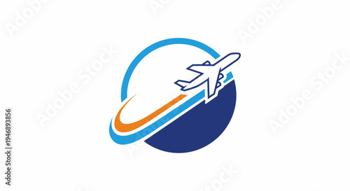 Dynamic Airplane with Swirling Path for Travel and Aviation Logo on Isolated White Background