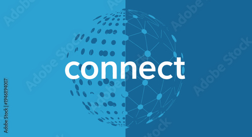 Connect Word with Abstract Global Network Concept on Blue Background.