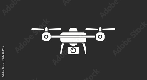 White Silhouette Drone with Camera for Aerial Filming or Delivery, on black background.