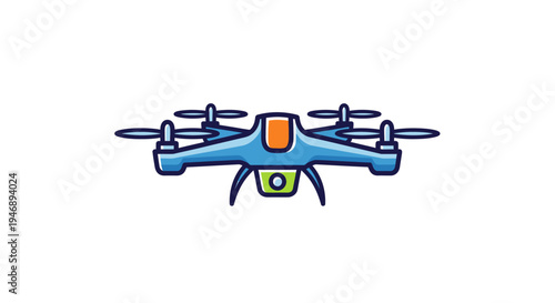 Colorful Modern Drone with Camera Flat Design Icon, isolated white background