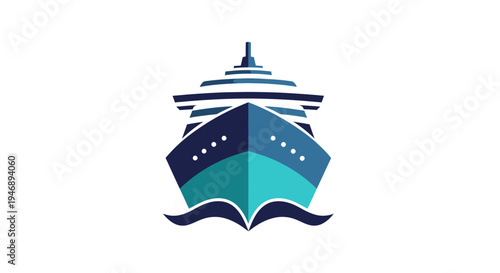 Modern Blue Cruise Ship Front View Icon, isolated white background