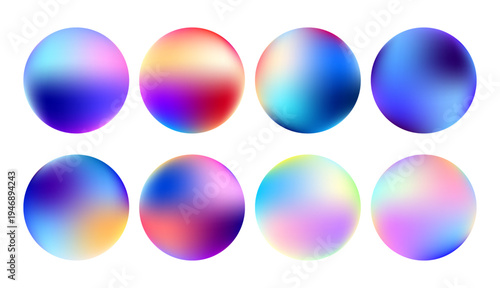 collection of colorful gradient spheres with smooth blending creating modern abstract round design elements