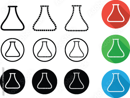 Laboratory Flask Icon Set Chemistry Lab Flask Icons in Outline, Dotted and Flat Circle Styles