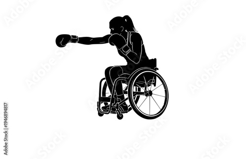 Women's Wheelchair Boxing Athlete Offensive Stance Silhouette, Adaptive Combat Sports Inclusion Vector Sticker, High Performance Para Athlete Icon