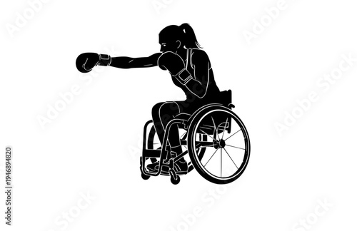 Women's Wheelchair Boxing Athlete Offensive Stance Silhouette, Adaptive Combat Sports Inclusion Vector Sticker, High Performance Para Athlete Icon